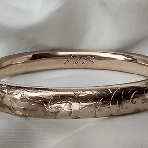 Antique Monogrammed HEJ Floral Golden Cuff Hinged Bracelet By A & Z  1/10 Gold